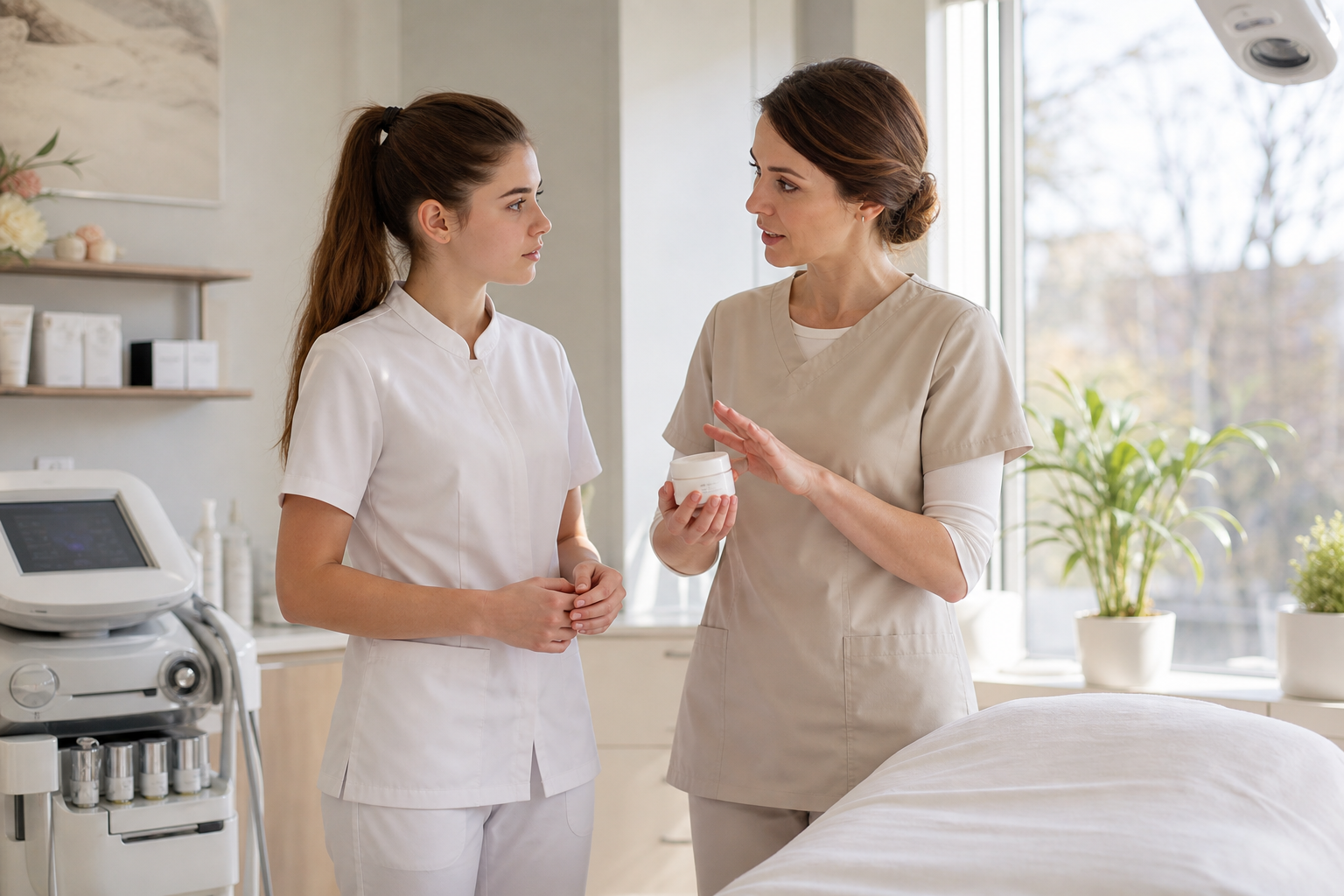 teenage female learning about a summer job working in a medial spa